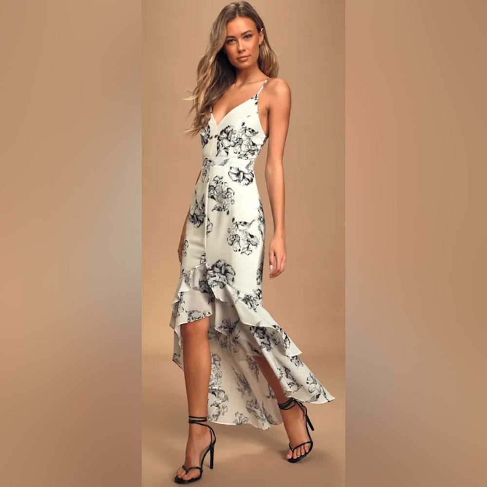 Lulu's Black and White Floral High-Low Dress